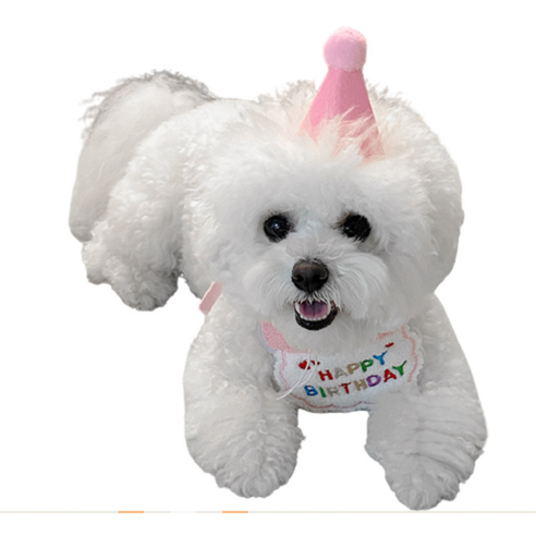 애완동물 생일 파티 소품 스카프 + 모자 세트, 생일 가랜드(핑크), 1세트