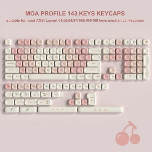 기계식키보드 키캡 핑크 체리 MOA 프로필 PBT 61 MX 스위치 게임용 기계식 키보드용 염료 하위 커스텀 143 키, 2) Pink cherry