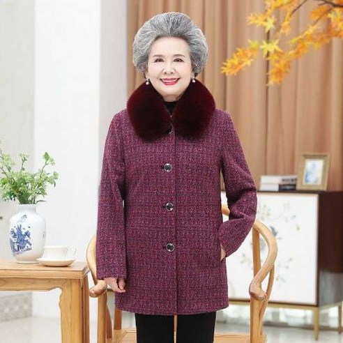 KORELAN 할머니 가을 겨울 모직 외투 어머니 기모 두꺼운 옷 노부인 겨울옷 중노 솜저고리 시어머니
