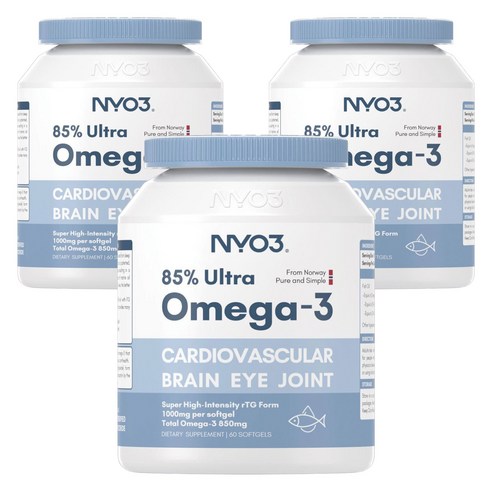 NYO3 85% 울트라 오메가 -3 소프트 젤, 3개, 60정