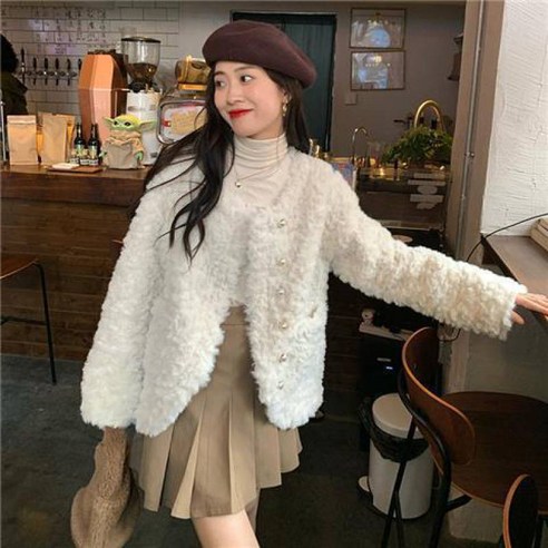 KORELAN 리틀 램스울 숏 코트 여성복 겨울 밍히메오 센스 플러스 인스에옷감