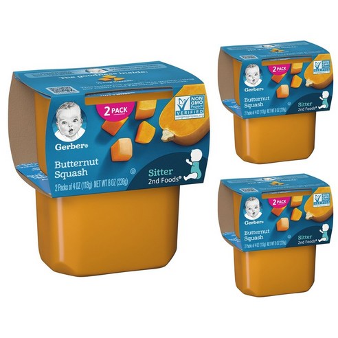 Gerber 2단계 어린이 식품 113g, 버터넛 스쿼시(Butternut Squash), 3개, 226g