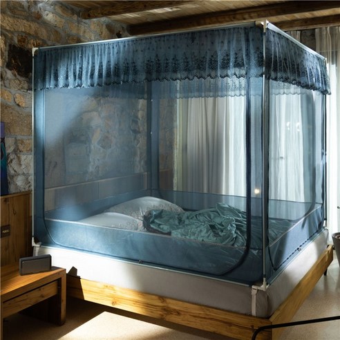 DFMEI.모기장.Mosquito net침대 모기장 지퍼 제거 여름 모기장 완전 폐쇄 1.8x2.0x2.2m 쌀침대 2인용입니다., 침대 모기장-데이지 블루, 1.2M(5041 피트) 침대 [높이 조절]