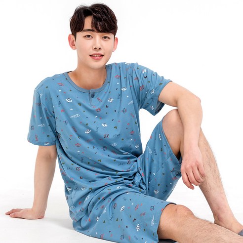 이라인 크라운 반팔 커플잠옷 상하의 세트