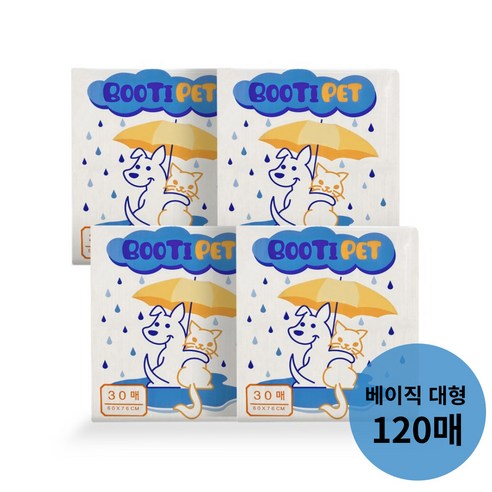 부티펫 강아지 로고무늬 배변패드 대형 50g 베이직 큰패드 120매 SAP 5g, 4개, 30개입