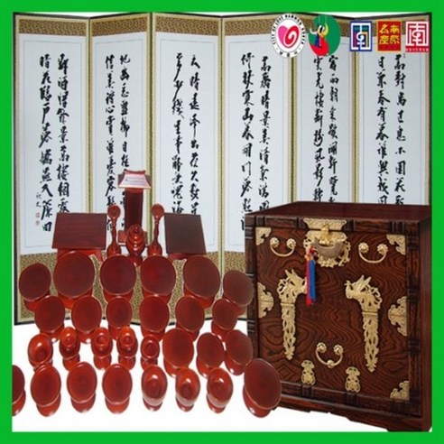 남원공방 남원 반무광 물푸레 제기세트 47P + 오동나무 제기함 + 6폭 제례용 병풍, 물푸레47P+오동함+6폭 추사 - 사군자
