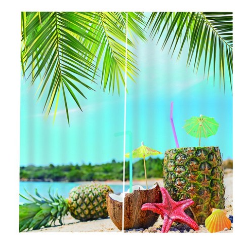 조경 커튼 섬 카리브해 신혼 여행 테마 해변 해변 바다 인쇄 거실 침실 창 커튼 패널, Style_13, 폴리 에스터