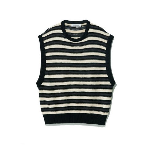 [비슬로우] BESLOW STRIPE PUNCHING KNIT VEST BLACK