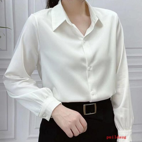 puildaug 흰색 셔츠 여성의 봄 드레스 긴 소매 조커 패션 외장 착용 셔츠