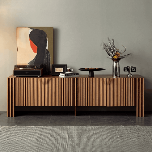 월넛거실장 고급 템바보드수납장 템파보드거실장, 240x47x62cm, 브라운