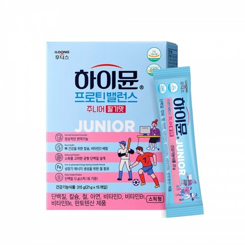 [일동후디스] 하이뮨 프로틴 밸런스 주니어 스틱 딸기맛 21gx15입 1박스, 315g, 1개