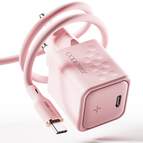 코드웨이 C타입 30W 초고속 충전기 + 60W C to C 1.8m 케이블, 1세트, 멜로우 핑크