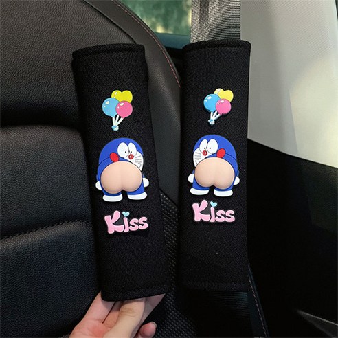 루메모아 귀여운 엉덩이 캐릭터 차량 안전벨트 커버, 2개, 도라에몽