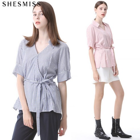 [쉬즈미스(SHESMISS)] 스트라이프 랩 블라우스 (택가격 168000원)