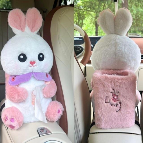제엠코코 차량용 다용도 티슈케이스휴지통 자동차 인테리어 용품, 1개, 핑크토끼