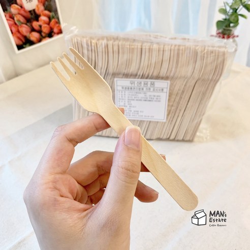 만스 일회용 나무포크 14cm 100개 포장 / 1회용 디저트 샐러드 도시락, 100개입 1봉