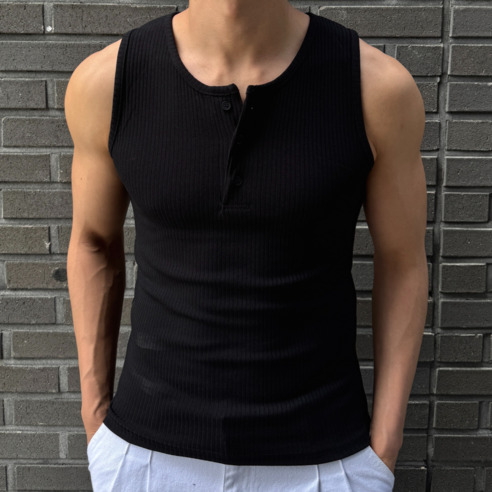 시온 남성용 머슬핏 헨리넥 골지 나시