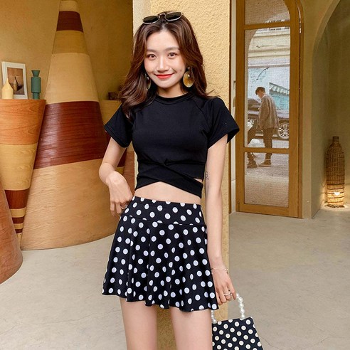 KORELAN 수영복 보수 운동 온몸 배 가리다 날씬하다 ins 초선 수영 수업, 검정색 (2피스), {"사이즈":"S(70~90근)"}