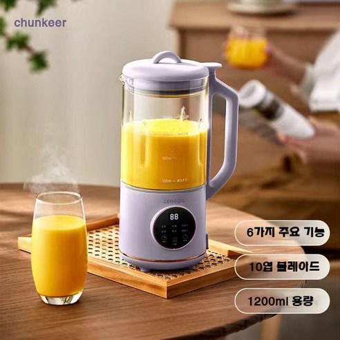 chunkeer 가정용 두유 콩물 죽 이유식 제조기 믹서기 1200ml 888호 Cjx7QC2+덧신증정, 퍼플1200ML