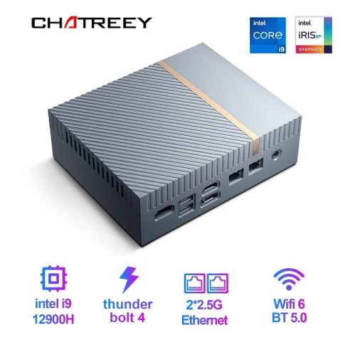 초 미니PC Chatreey IT12 인텔 코어 i7 1360P i9 12900H 게임용 데스크탑 컴퓨터 2x25G 이더넷 40 와이파이 6 썬더볼트 4, 없음, 없음, 19) 8G RAM 512G SSD - i9 12900