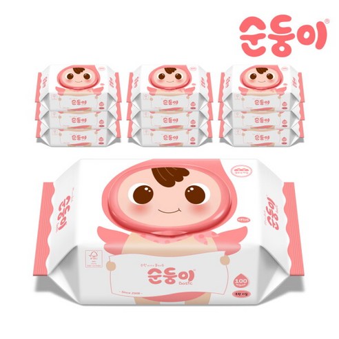 [순둥이] 베이직 무향엠보싱 물티슈 캡형 100매 10팩/nBpC-01, 상세 설명 참조, 10개