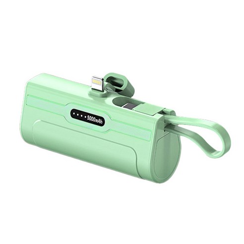 ESSAGER 보조배터리 8핀+C타입 아이폰 듀얼 도킹형 일체형 미니 포켓배터리 5000mAh, Lightning (B-007), Mint