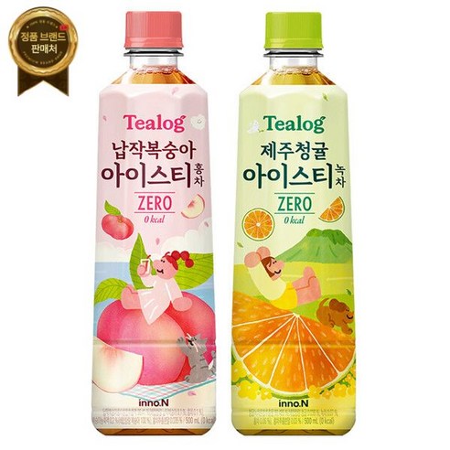 (현대hmall)티로그 아이스티500ml) 납작복숭아 홍차 12개 + 제주청귤 녹차 / 음료 음료수, 1개입, 500ml