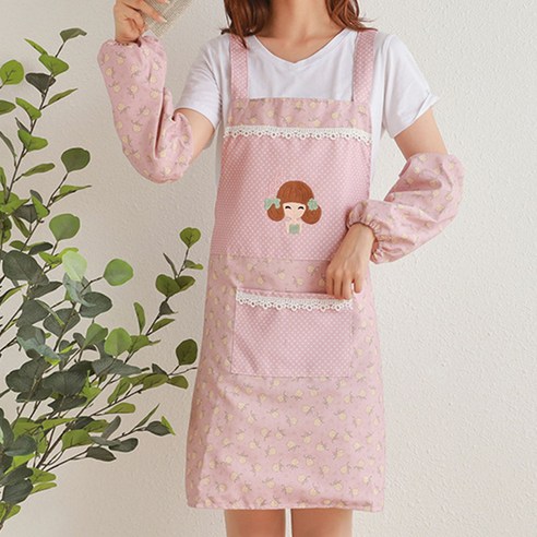 스케치홈 H형 주방 캥거루 포켓 방수 앞치마 토시 세트, 퍼플