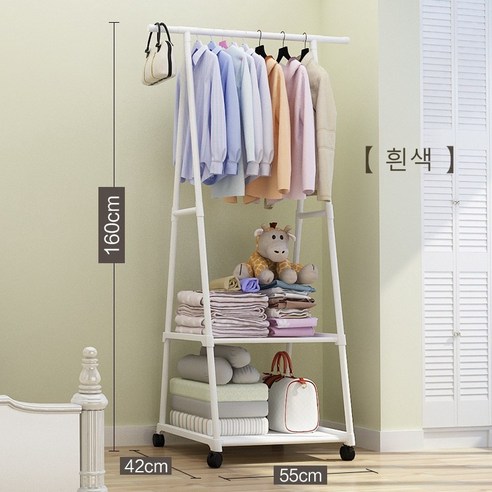 WoWo 올인원 2단 이동식 행거 삼각 행거, 화이트 삼각형의