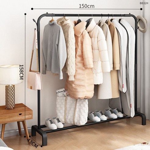 MBH 행거 건조대 이중 스탠드 행거, 150cm-블랙 업그레이드 증가