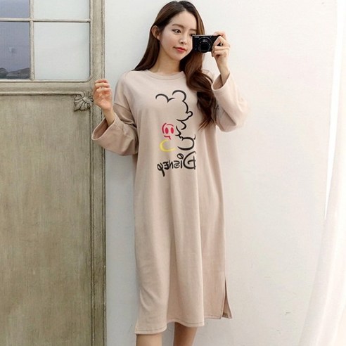이힝 미키마우스 프린팅 이지룩 홈웨어 맨투맨 롱원피스