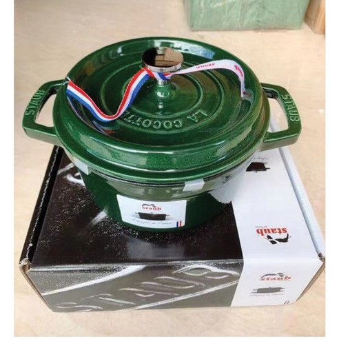 스타우브 꼬꼬떼 20 22 24 cm 직구 무쇠 주물 냄비, 녹색, 22cm