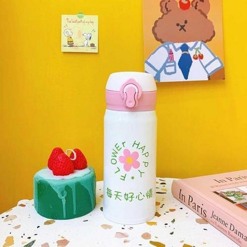 Ins 일본 스타일 보온병 휴대용 인터넷 유명인 학생 컵 달콤한 하라주쿠 스타일 귀여운 소녀 하트 컵 작은, 색깔6, 하나