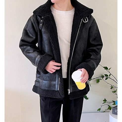 [OKㅣ강추] 더유니크제이 남자 겨울 가죽 레더 양털 무스탕 세미 오버핏 하이넥 무스탕 자켓 2컬러 [OKNOWㅣ추천상품]