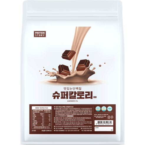 프로틴스토리 슈퍼칼로리 4kg 초콜릿 맛 체중 증가 게이너 보충제 헬스보충식품