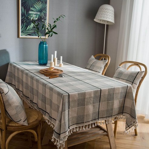 격자 무늬 직사각형 식탁보 및 술 장식 린넨 거실 식사 방진 방수 테이블 매트 벽난로 메사, 140*220cm, same as photo
