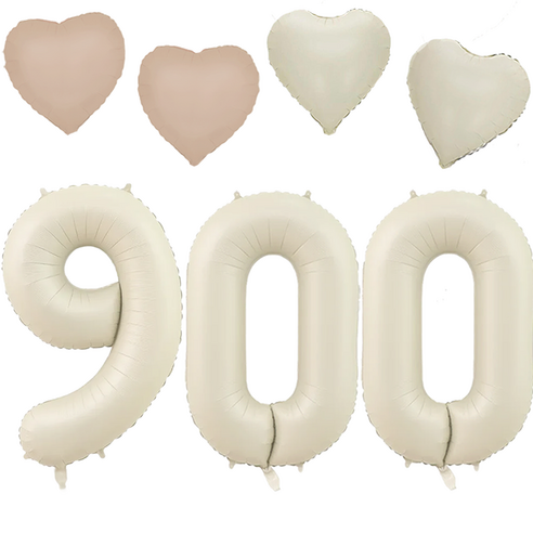 파파 파티 크림 하트 대형 숫자 기념일 생일 풍선 세트, 1세트, 크림 900 + 하트4p