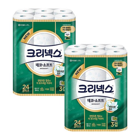 크리넥스데코앤소프트 크리넥스 천연 펄프 데코 & 소프트 3겹 화장지 30m, 24롤, 2팩 Best Top5