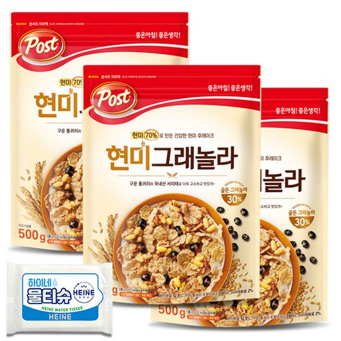 포스트 현미 그래놀라 500gx3+물티슈, 500g, 3세트