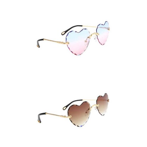 2Pcs 여성 무테 하트 모양 패션 UV400 보호 선글라스
