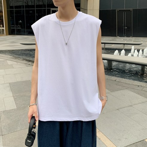 DFMEI 여름 Ins 패션 브랜드 솔리드 컬러 티셔츠 남성 한국어 스타일 유행 스포츠 조끼 민소매 티셔츠 탑