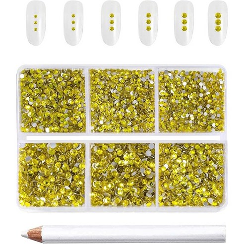 Beadsland(비즈랜드) 네일 아트 공예용 7200PCS 플랫백 라인석 세트 왁스 펜슬 1개 혼합된 6가지 크기 SS3-SS10, 7200개, 블랙다이아몬드