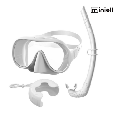 miniell 미니엘 프리미엄 스노쿨링 마스크 롤업 스노클 세트 RANK 랭크, 베이직화이트