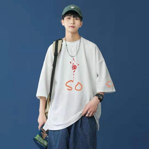 DFMEI 순면 홍콩풍 여름 반팔 티셔츠 남녀 공용 트렌드 인즈 오버핏 반팔 나른함에옷감