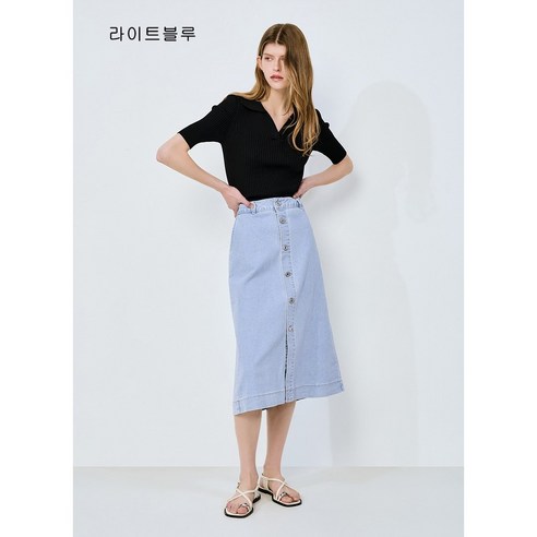쉬즈미스 여름 여성 버튼 업 미디 데님 스커트 O2_SK16