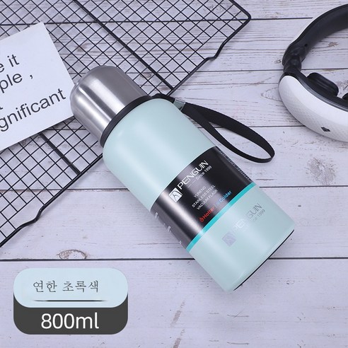 ZZJJC 진공 304 스테인리스 대용량 텀블러 총알 가정용 남녀 휴대용 스포츠 주전자, 600ml, 라이트그린 800ml