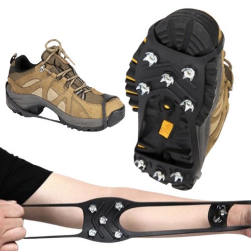 1+1 이동용 아이젠 도시형 아이젠 스파이크 8핀 산악용품, 미끄럼방지 등산화, TH블랙 한쌍 X 2