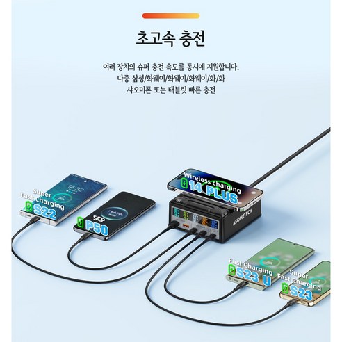 유무선 겸용, 고속충전, 멀티단자, 4개 이상, 무선충전 가능