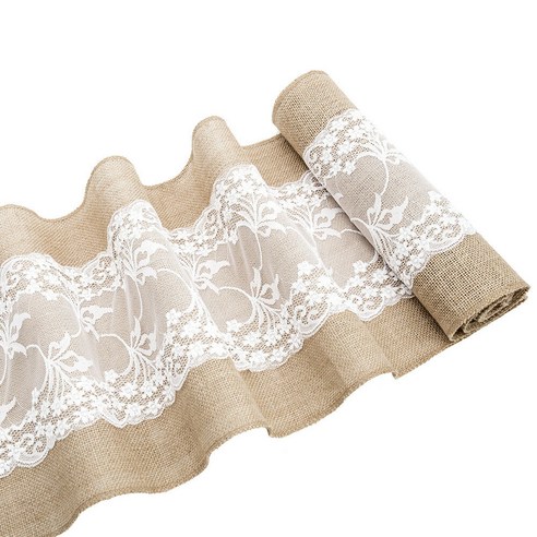 3pcs 테이블 러너 테이블 테이프 삼 베 황마 레이스 웨딩 테이블 장식 275x30cm, 하나, 보여진 바와 같이