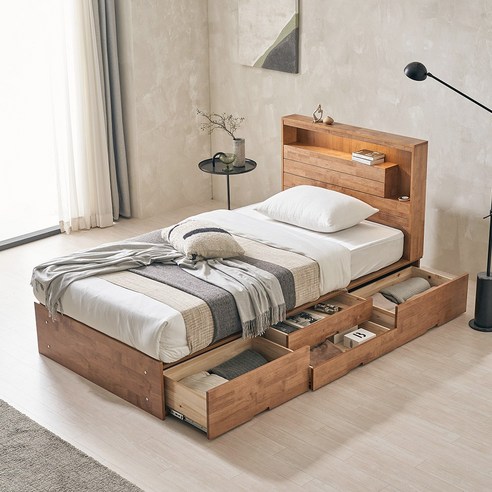 안락함과 실용성을 더하는 핀란디아 넬슨 LED 원목 수납침대